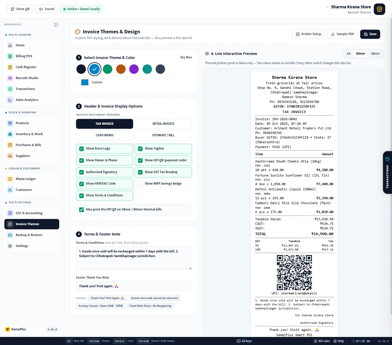 Invoice Themes with the 80 mm thermal bill preview